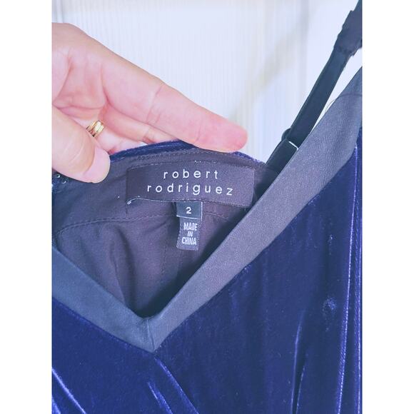 Robert Rodriguez Blue Velvet Sleeveless Wrap Dress 2 Event Cocktail Party Vamp - Picture 4 of 6